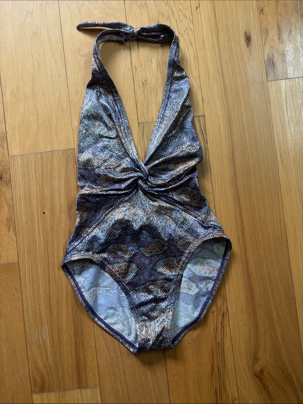 Vintage Bill Blass metallic snakeskin print swimsuit.